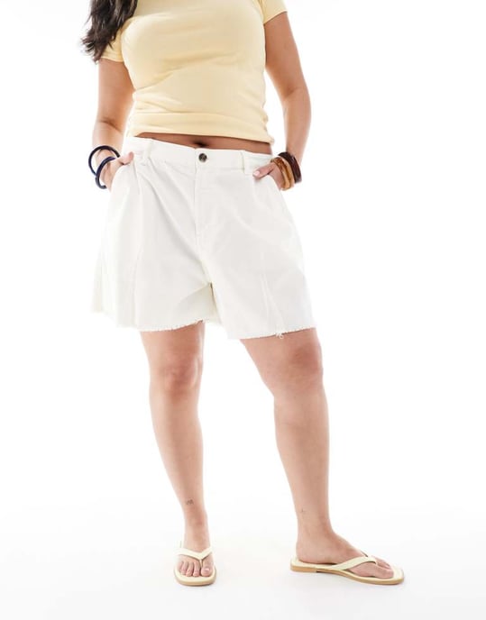 ASOS DESIGN Curve washed a line shorts in cream - Image 2