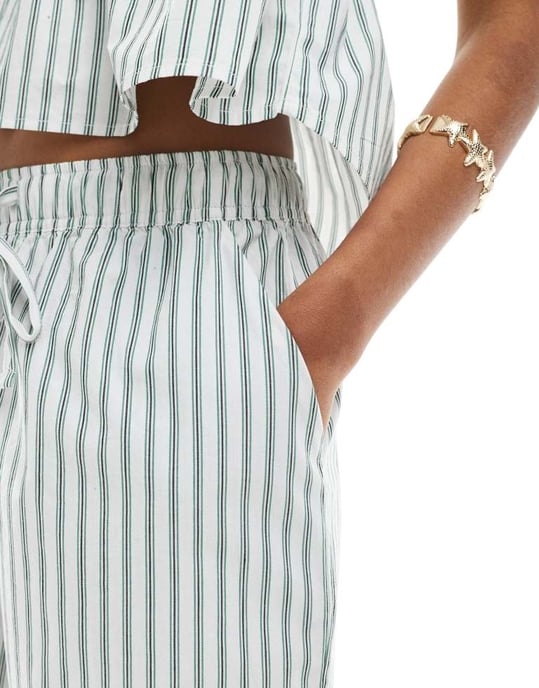 Pieces high waist short co-ord in green and white stripe - Image 4