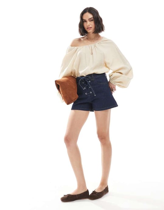 ASOS DESIGN denim tie front short in indigo - Image 2