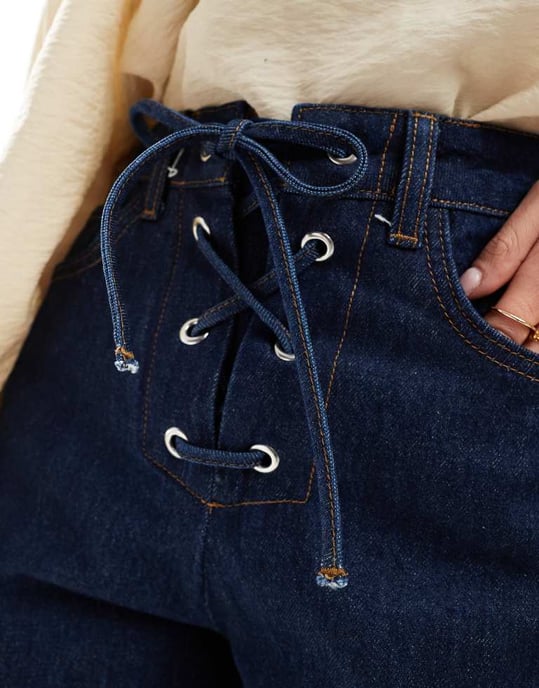 ASOS DESIGN denim tie front short in indigo - Image 3