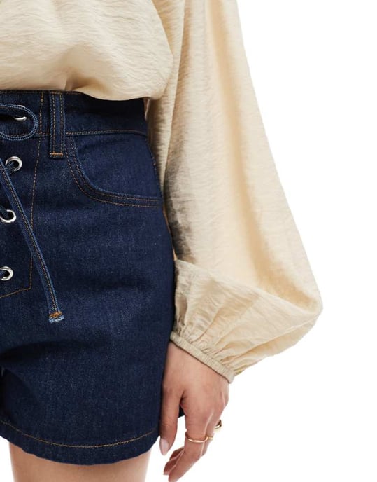 ASOS DESIGN denim tie front short in indigo - Image 4