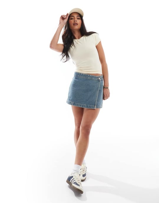 Cotton On asymmetric wrap skort in sahara blue - Image 3