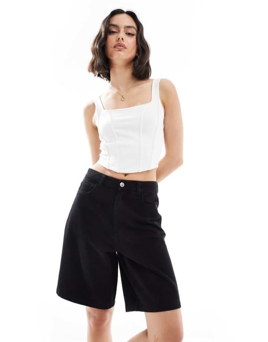 Miss Selfridge denim jort in black wash - Image 2
