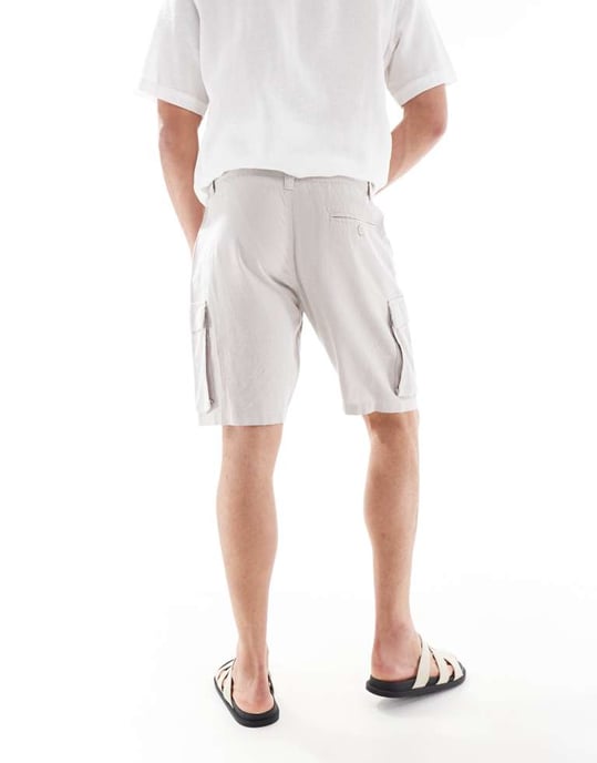 French Connection cargo pocket linen shorts in stone - Image 2