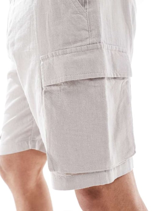 French Connection cargo pocket linen shorts in stone - Image 3