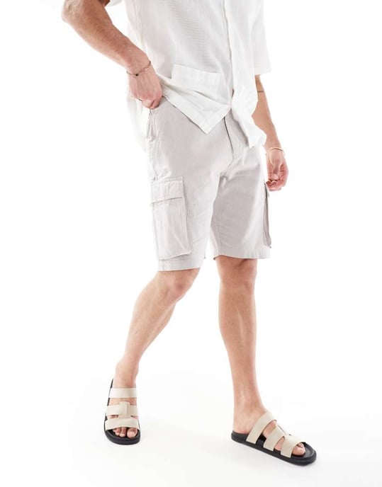 French Connection cargo pocket linen shorts in stone - Image 4
