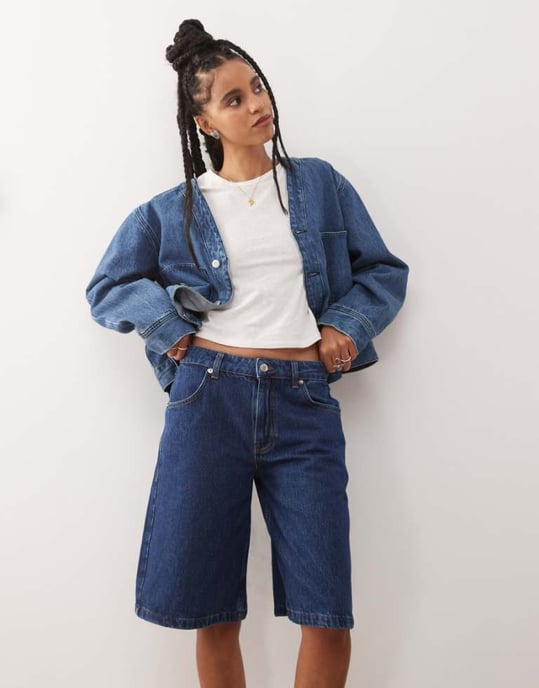 Reclaimed Vintage denim jort in mid blue wash - Image 1