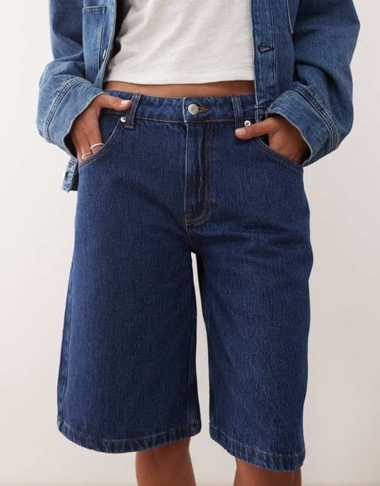 Reclaimed Vintage denim jort in mid blue wash - Image 3