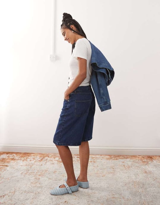 Reclaimed Vintage denim jort in mid blue wash - Image 4