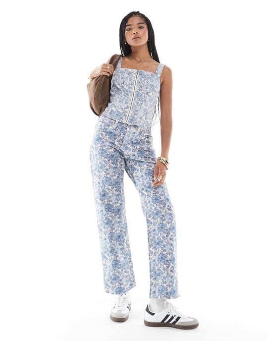 Levi's denim bustier top co-ord in blue floral co-ord - Image 3