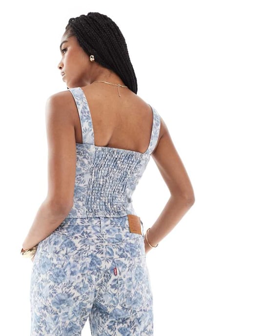 Levi's denim bustier top co-ord in blue floral co-ord - Image 4