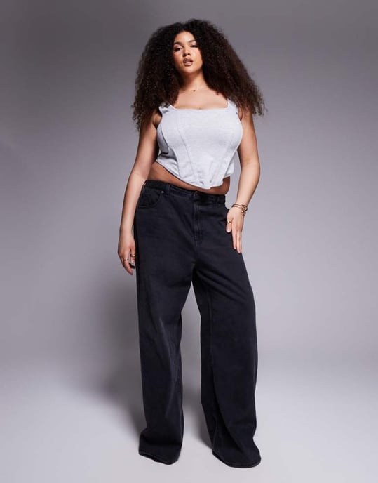 ASOS DESIGN Curve square neck corset top in grey marl - Image 2