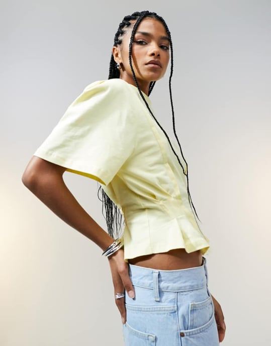 ASOS DESIGN seam detail short sleeve corset waist t-shirt in buttermilk - Image 1