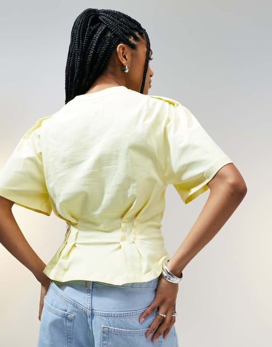 ASOS DESIGN seam detail short sleeve corset waist t-shirt in buttermilk - Image 4