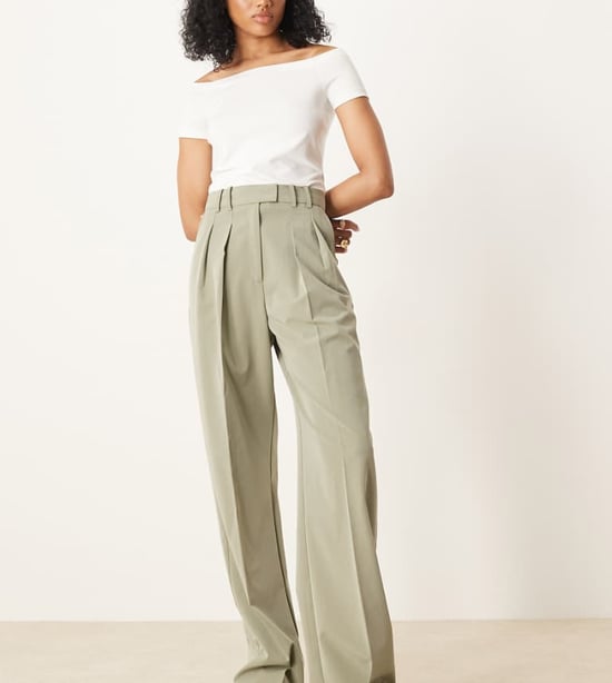 ASOS DESIGN Tall tailored wide leg trousers with pleat detail in khaki - Image 1