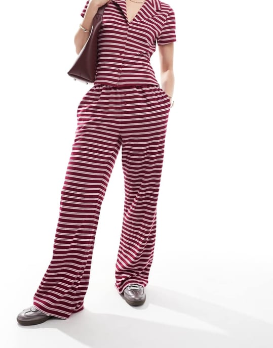 ASOS DESIGN wide leg trouser co-ord in burgundy stripe - Image 2