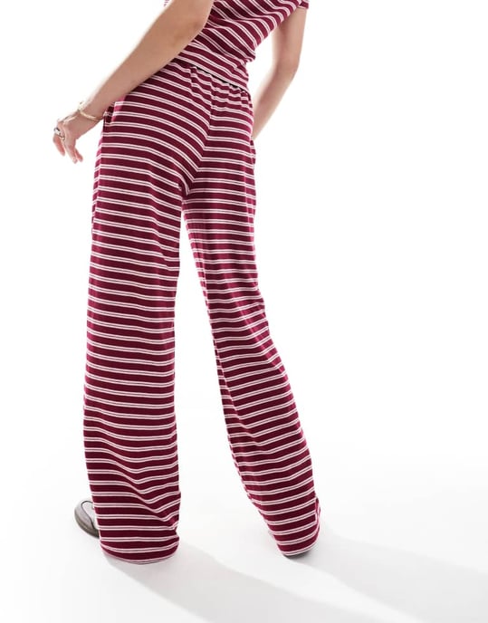 ASOS DESIGN wide leg trouser co-ord in burgundy stripe - Image 4