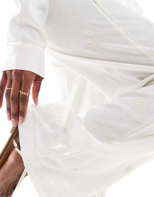 ONLY linen embroidered wide leg pull on trousers co-ord in white - Image 3