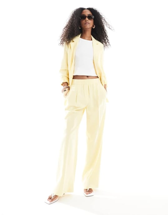 Vero Moda mix and match wide leg trouser co-ord in pale banana - Image 1