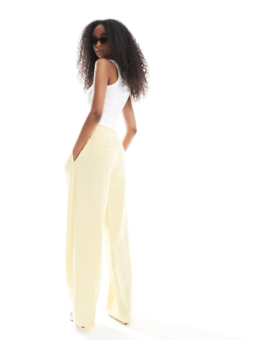 Vero Moda mix and match wide leg trouser co-ord in pale banana - Image 2