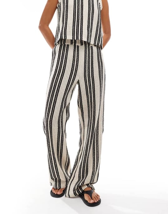Object open knit wide leg trouser co-ord in monochrome stripe - Image 2