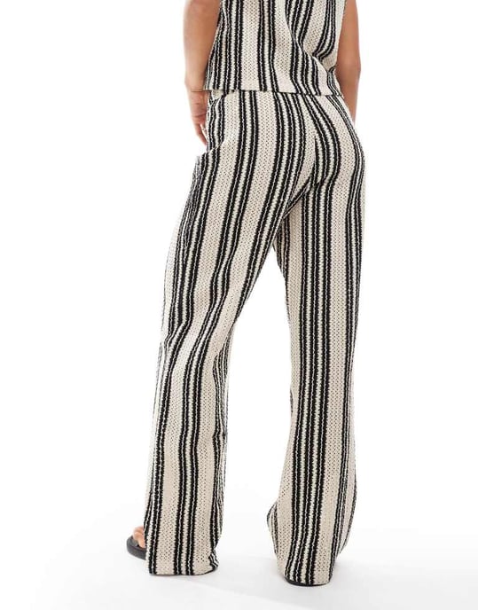 Object open knit wide leg trouser co-ord in monochrome stripe - Image 3
