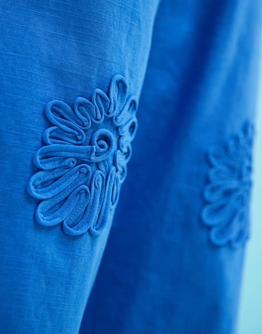 SNDYS linen blend poplin flower applique wide leg trousers in bright blue - Image 3