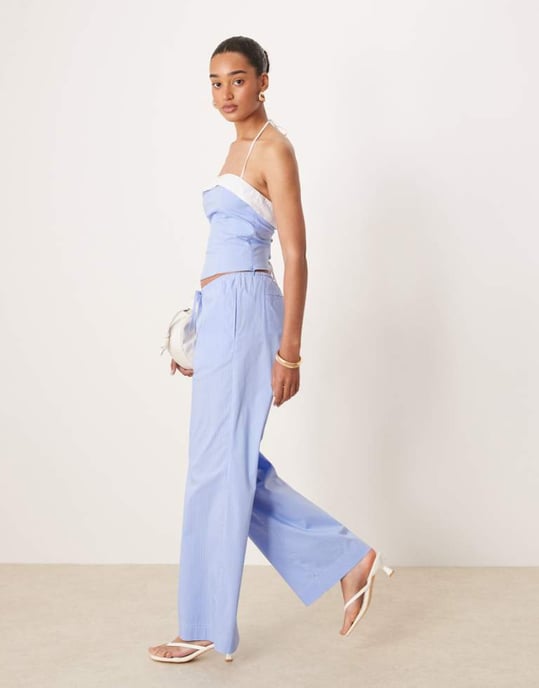 Nia lacey wide leg trouser co-ord in chambray blue - Image 1