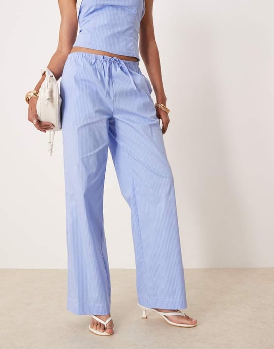 Nia lacey wide leg trouser co-ord in chambray blue - Image 2