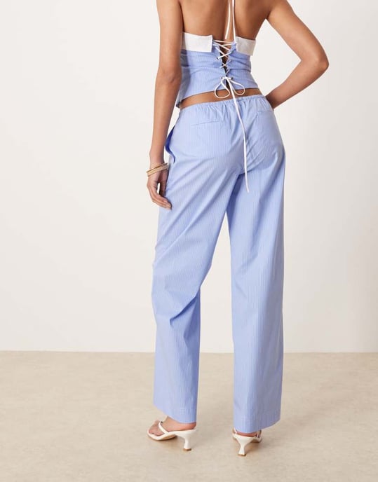 Nia lacey wide leg trouser co-ord in chambray blue - Image 4