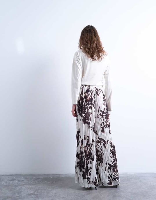 Topshop crinkle wide leg trousers in cow print - Image 3