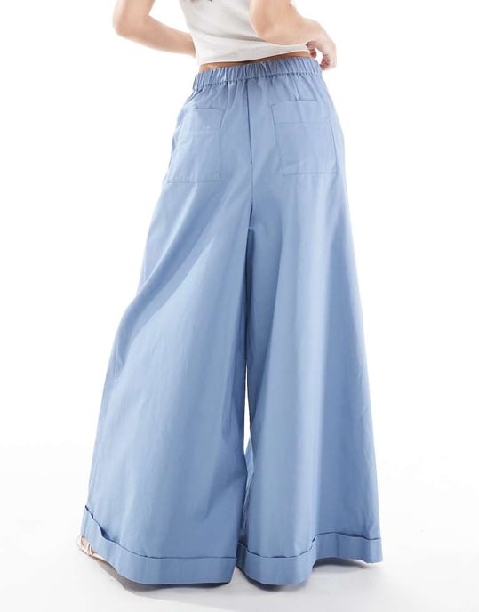 ASOS DESIGN super wide leg trousers with tie belt in blue - Image 2