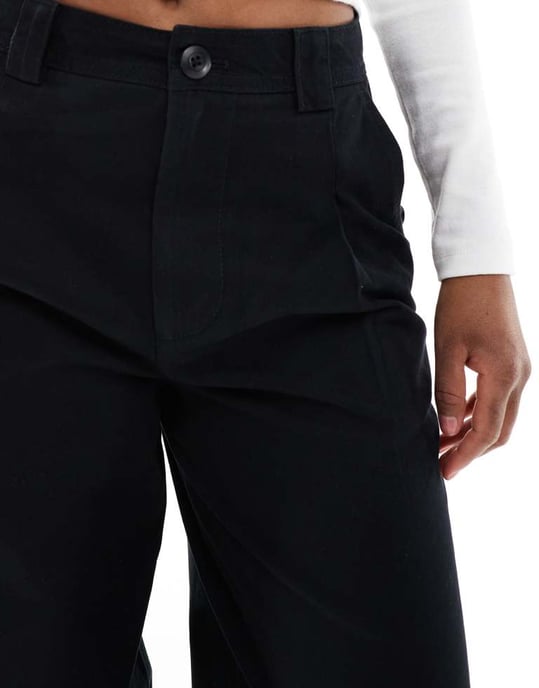 ASOS DESIGN brushed wide leg turn up ankle grazer in black - Image 3