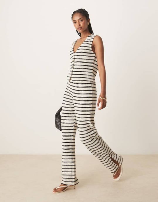 Nobody's Child textured stripe wide leg trousers co-ord in mono - Image 1