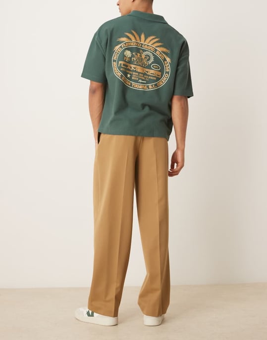 ASOS DESIGN smart wide leg trousers with inverted pleats in camel - Image 3