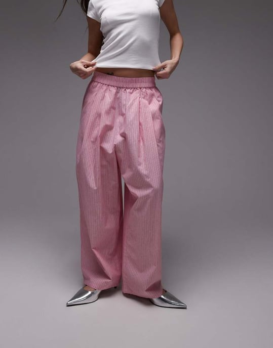 Topshop poplin pull on stripe wide leg trouser - Image 2