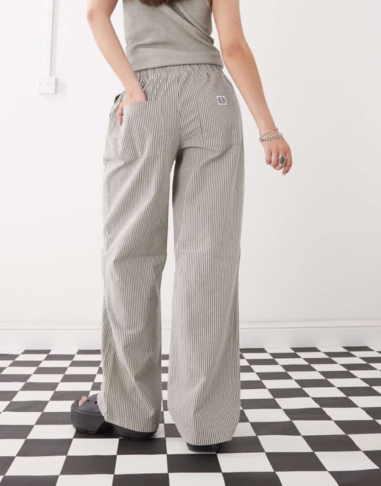 Noisy May tie front wide leg trousers in grey stripe - Image 3