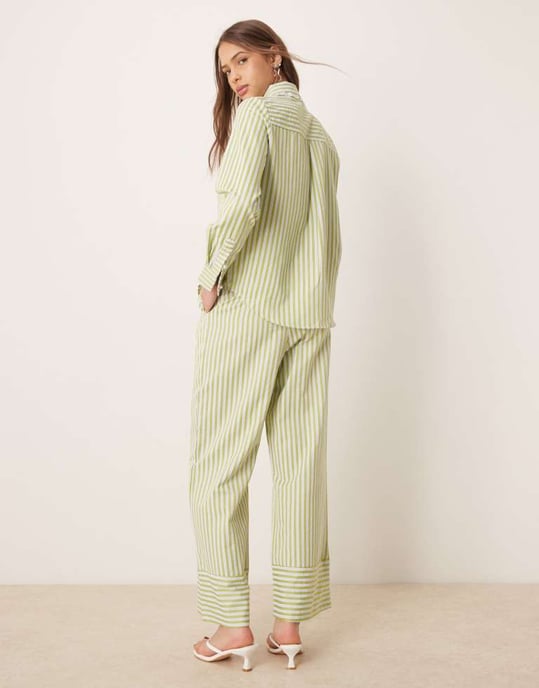 Sister Jane wide leg stripe trouser co-ord in green - Image 3