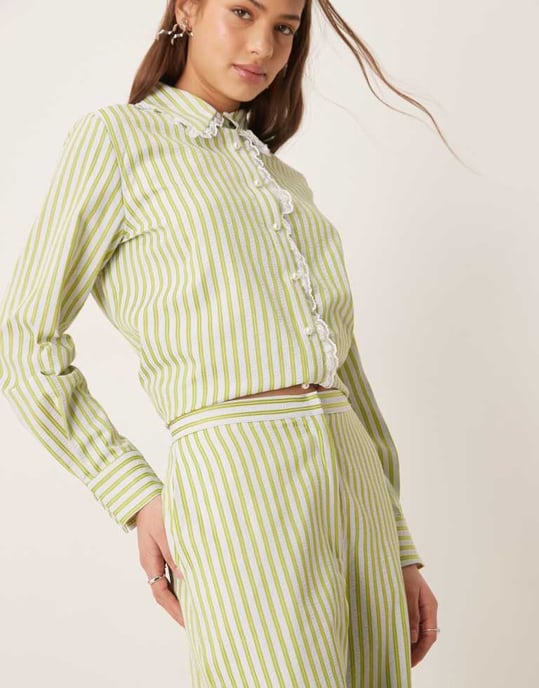 Sister Jane wide leg stripe trouser co-ord in green - Image 4