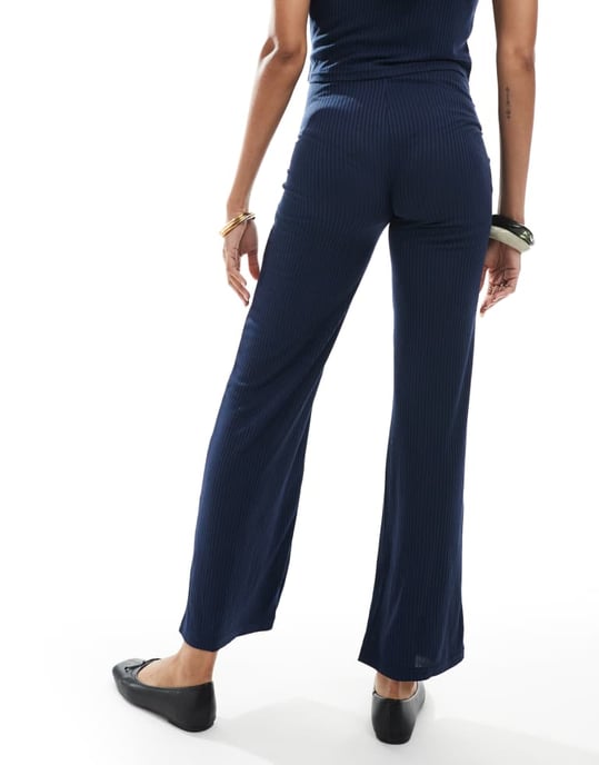 Mamalicious Maternity over the bump ribbed jersey wide leg trouser co-ord in navy - Image 2