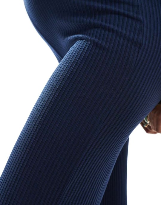 Mamalicious Maternity over the bump ribbed jersey wide leg trouser co-ord in navy - Image 3