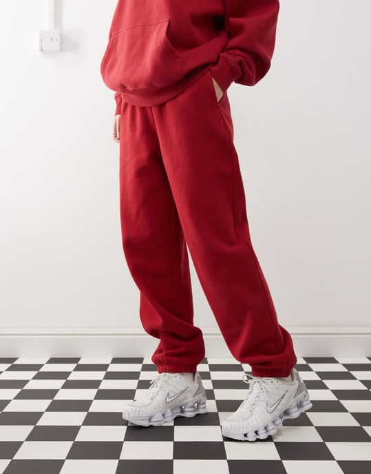 Pacsun washed embroidered joggers co-ord in red - Image 3