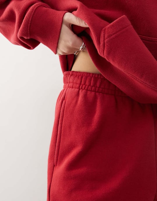Pacsun washed embroidered joggers co-ord in red - Image 4