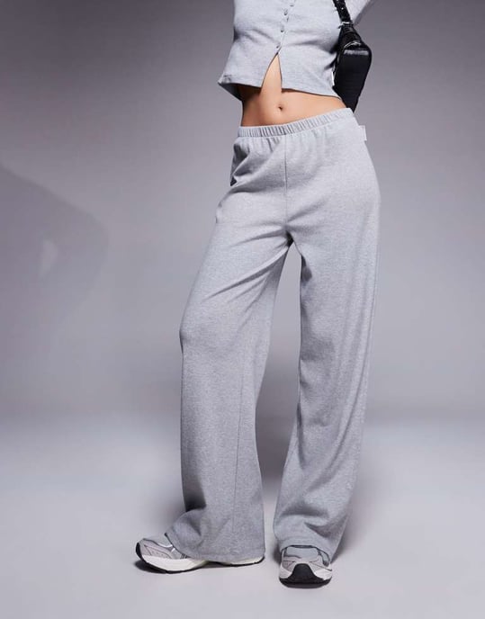 Weekend Collective co-ord ribbed wide leg joggers in grey - Image 2