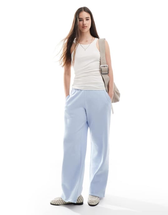 Hollister mid rise wide leg graphic joggers in baby blue - Image 1