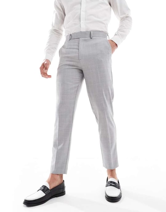 ASOS DESIGN linen blend tapered suit trousers in grey tonal check - Image 2