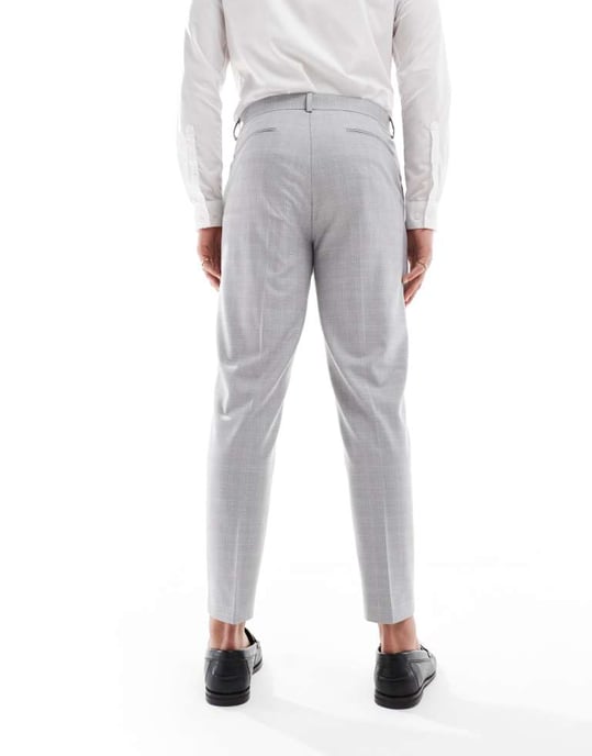 ASOS DESIGN linen blend tapered suit trousers in grey tonal check - Image 3