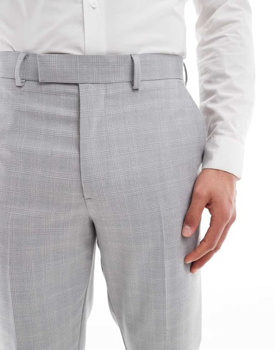 ASOS DESIGN linen blend tapered suit trousers in grey tonal check - Image 4