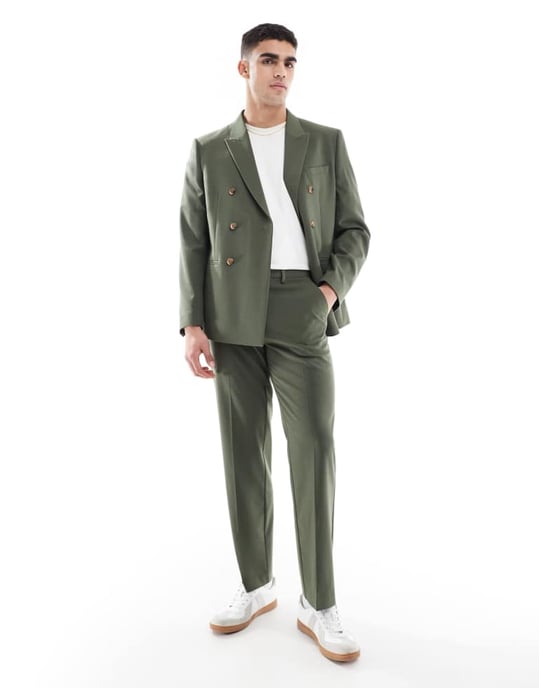 ASOS DESIGN straight leg suit trousers in dark green - Image 2