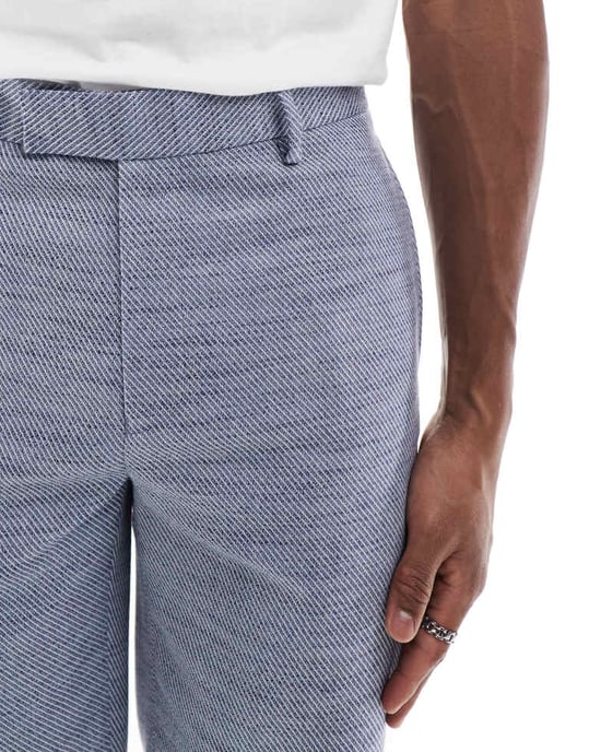 ASOS DESIGN straight leg suit trousers in blue texture - Image 3